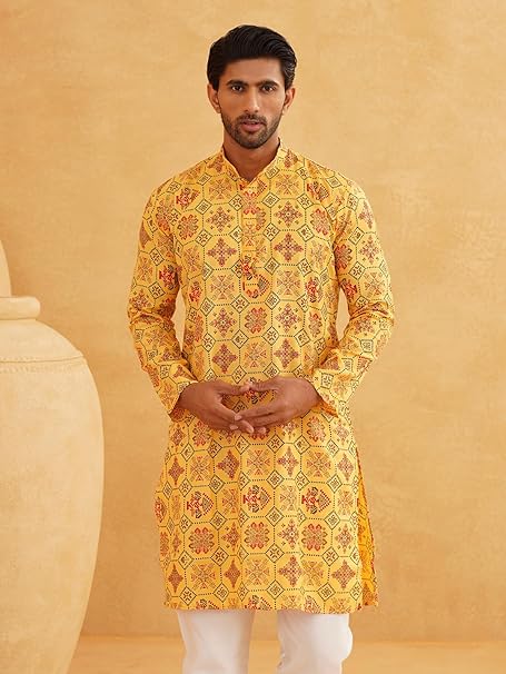 Men Silk Blend Regular Fit Long Kurta